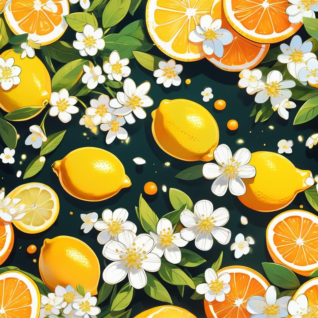 Vibrant Citrus Still Life in Anime Style