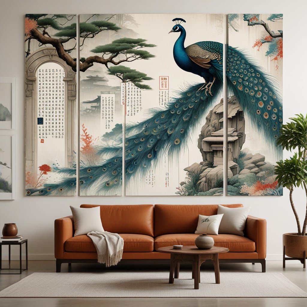 Sacred Geometry Meets Japanese Kanji in Faded Triptych