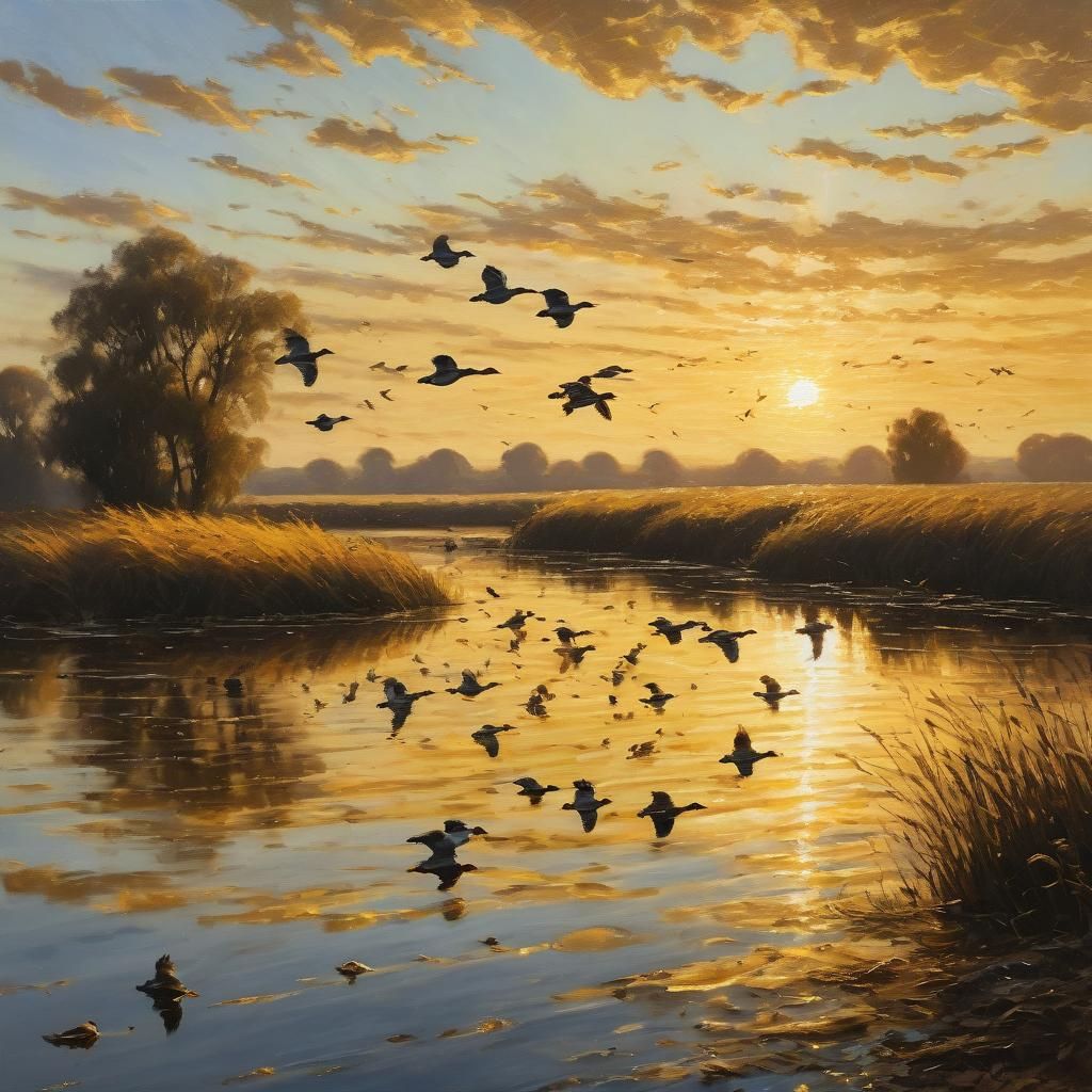 Ducks in Flight: Oil Painting in Classic Realism
