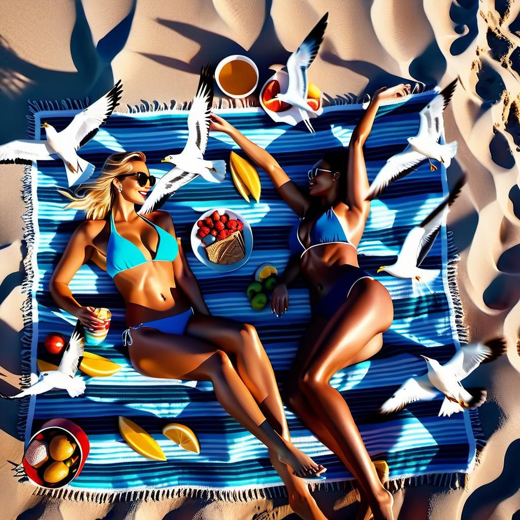 Beachside Romance in Vibrant Digital Art