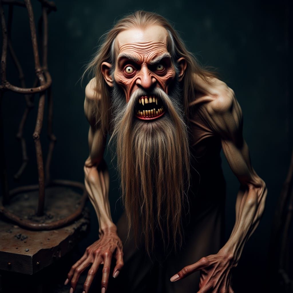 Gothic Elder with Towering Eyebrows and Hollow Eyes