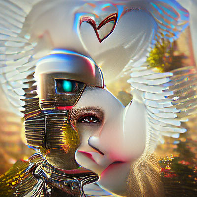HD Portrait of an Angelic Robot in Mixed Media