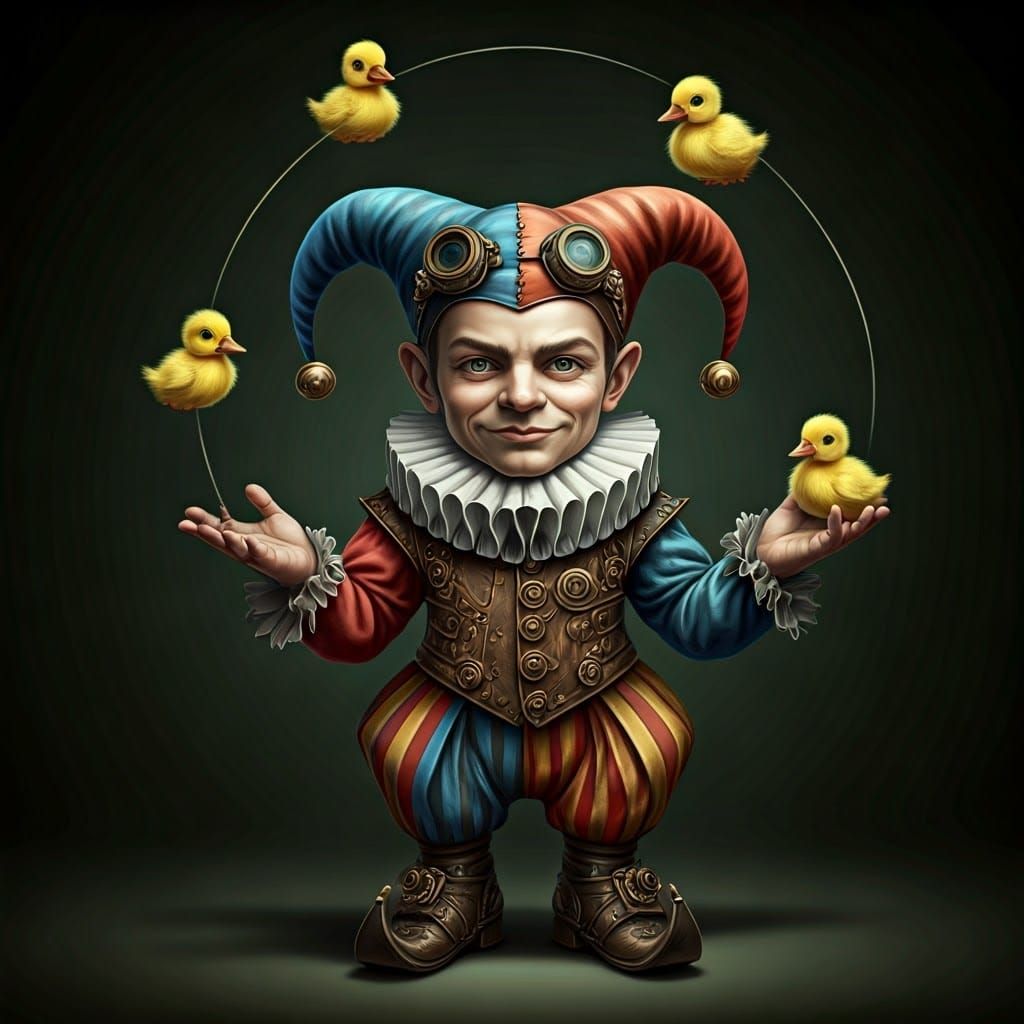 Steampunk Jester in Whimsical Colored Pencil Style