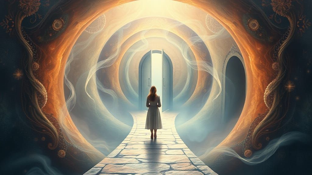 Contemplative Figure on Liminal Threshold, Surrealistic Drea...