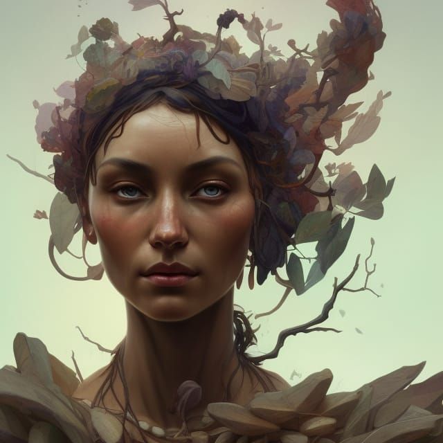 Detailed Earth Mother Portrait in Art Nouveau Style