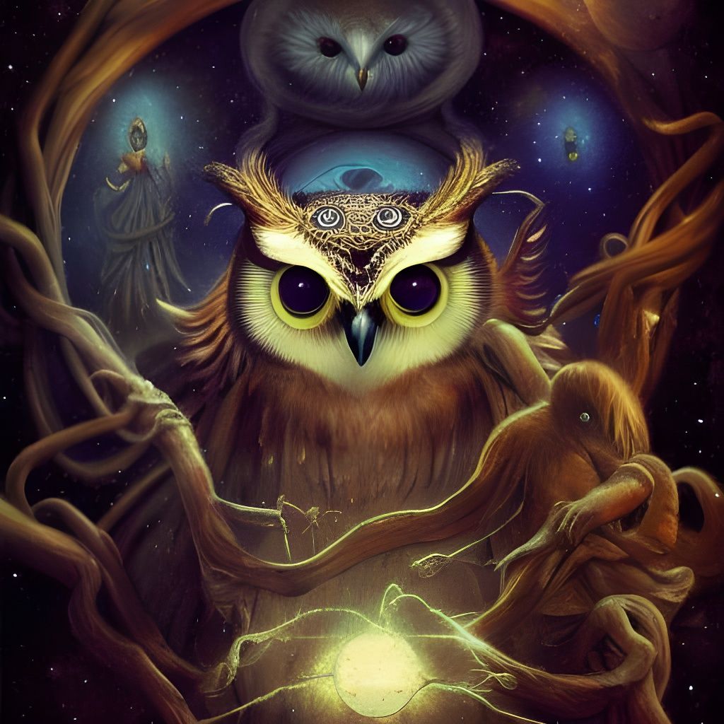 Cosmic Owl Gods in Rococo Fantasy Art