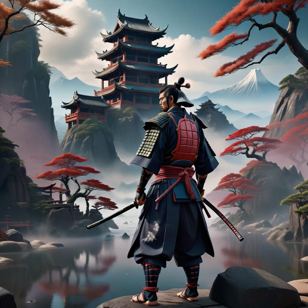 Samurai Contemplating Past in Detailed Matte Painting