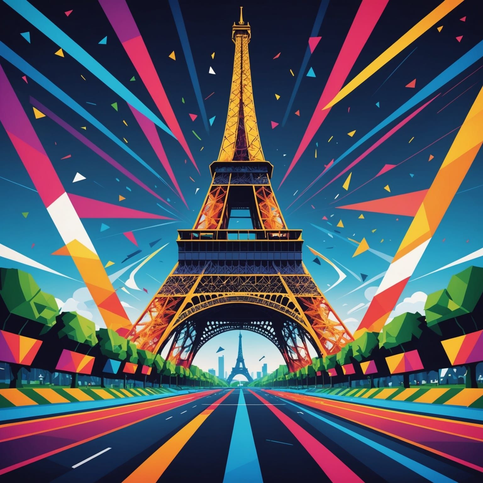 Paris Olympics: Eiffel Tower in Colorful Vector Style