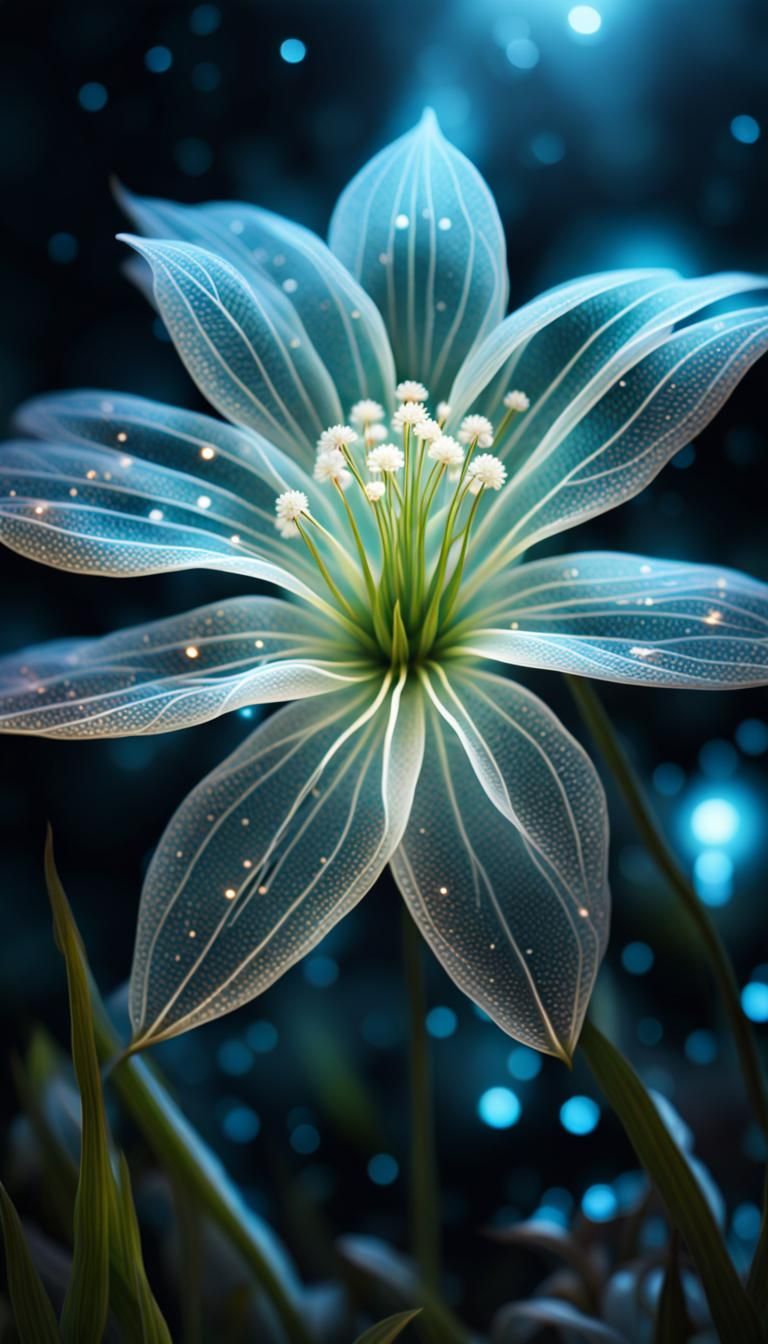 Glowing Magical White Flower in Fantasy Forest