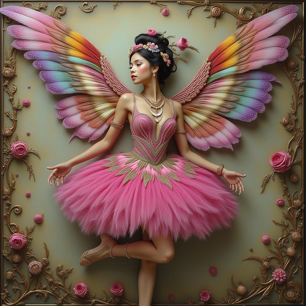 Surreal Futuristic Ballerina in Vivid, Hyperrealistic Oil Pa...