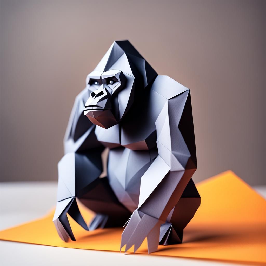Origami Gorilla Papercraft Sculpture in 8K