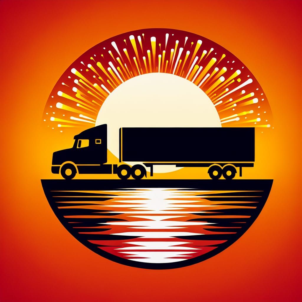Truck Silhouette at Sunset in Vector Style