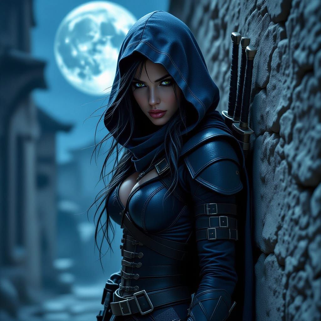 Dark Fantasy Assassin in Moonlit Night