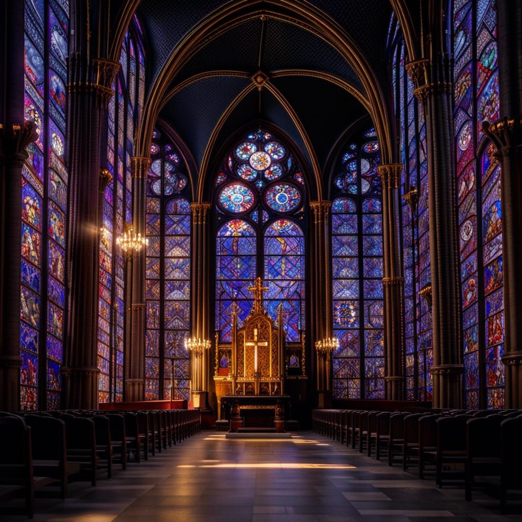 La Sainte Chapelle: Watercolor Interior with Stained Glass