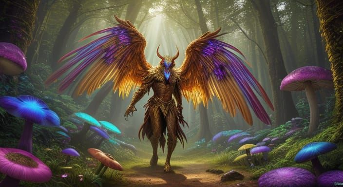 Fantasy Creature in Mystical Forest Digital Art