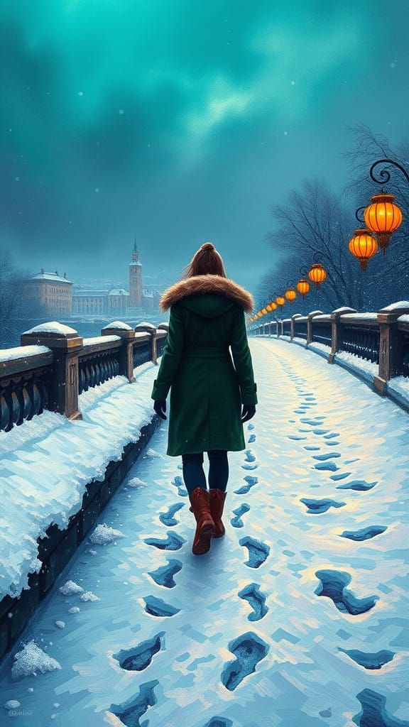 Serene Winter Scene in Impasto Style