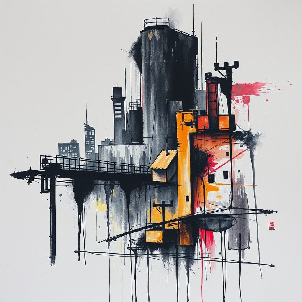 Abstract Urban Charcoal Drawing on Textured Paper