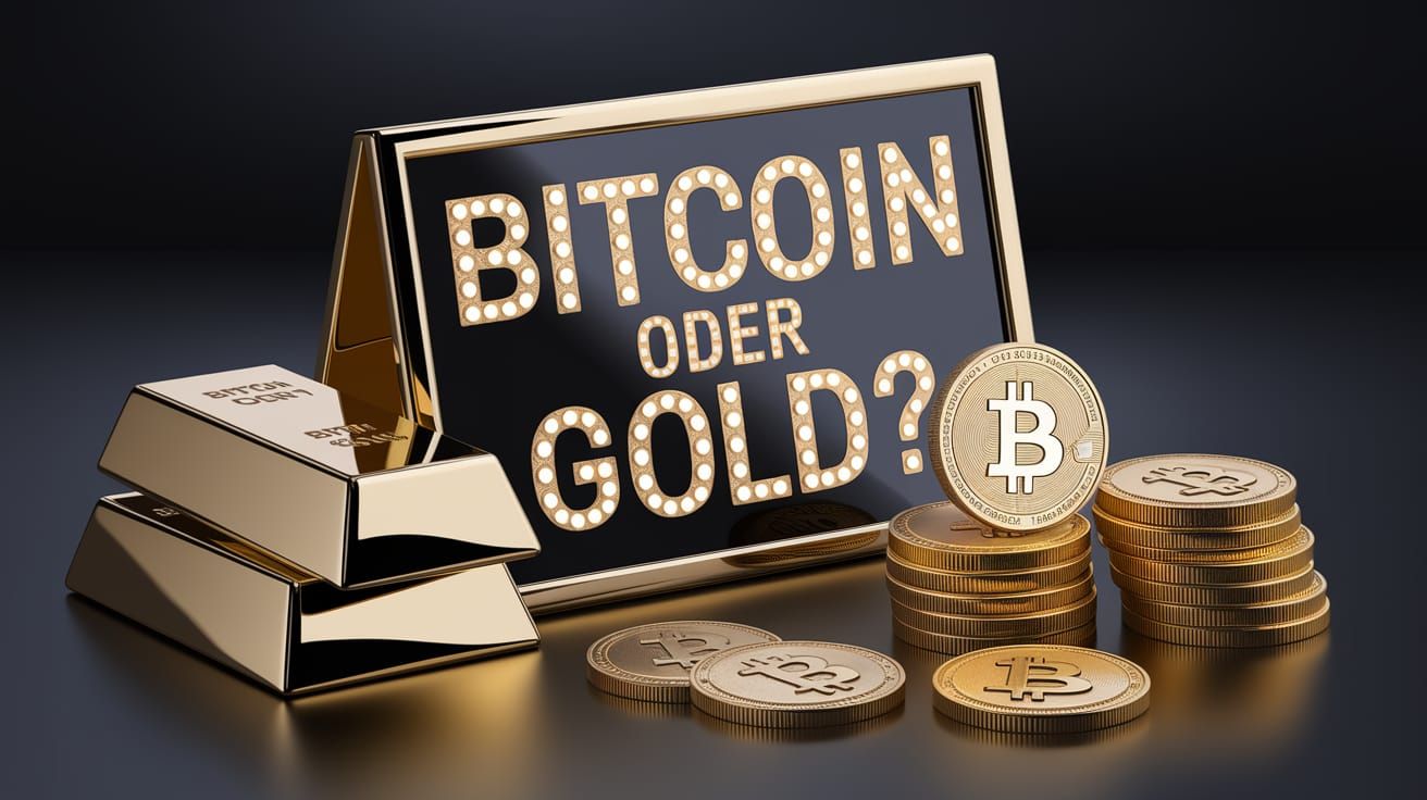 Cryptocurrency and Gold in a Dark Photorealistic Scene