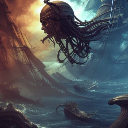 Epic Caribbean Pirate Fleet in Surreal Style