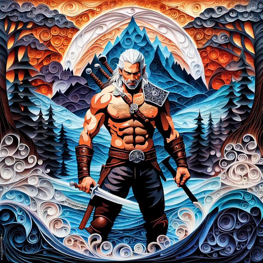 Geralt of Rivia: Quilling and Crayon Fantasy Portrait