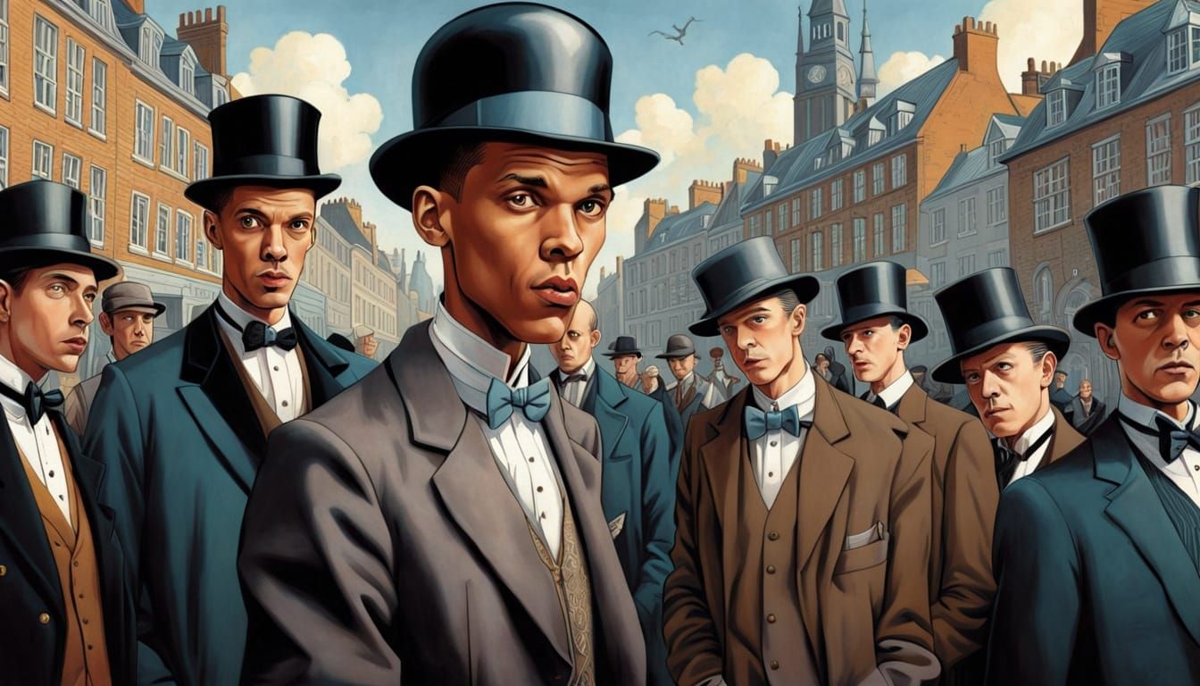 Belgian Man in Bowler Hat and Suit, Ligne Claire Style