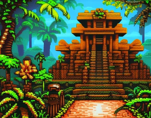 Detailed Jungle Temple Scene in 8-Bit Pixel Art