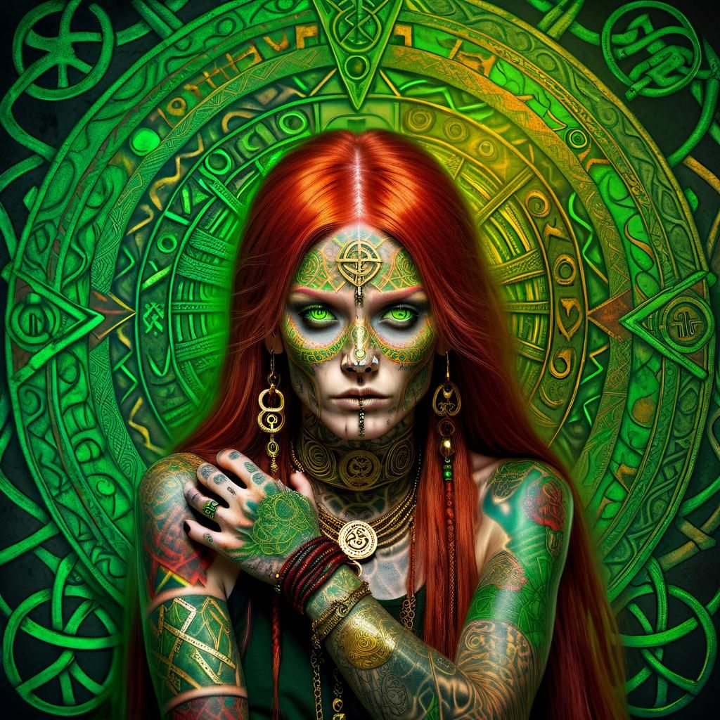 Mysterious Scandinavian Woman with Runic Tattoos