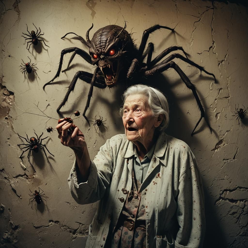 Cinematic Demon Grandmother Eats Spiders
