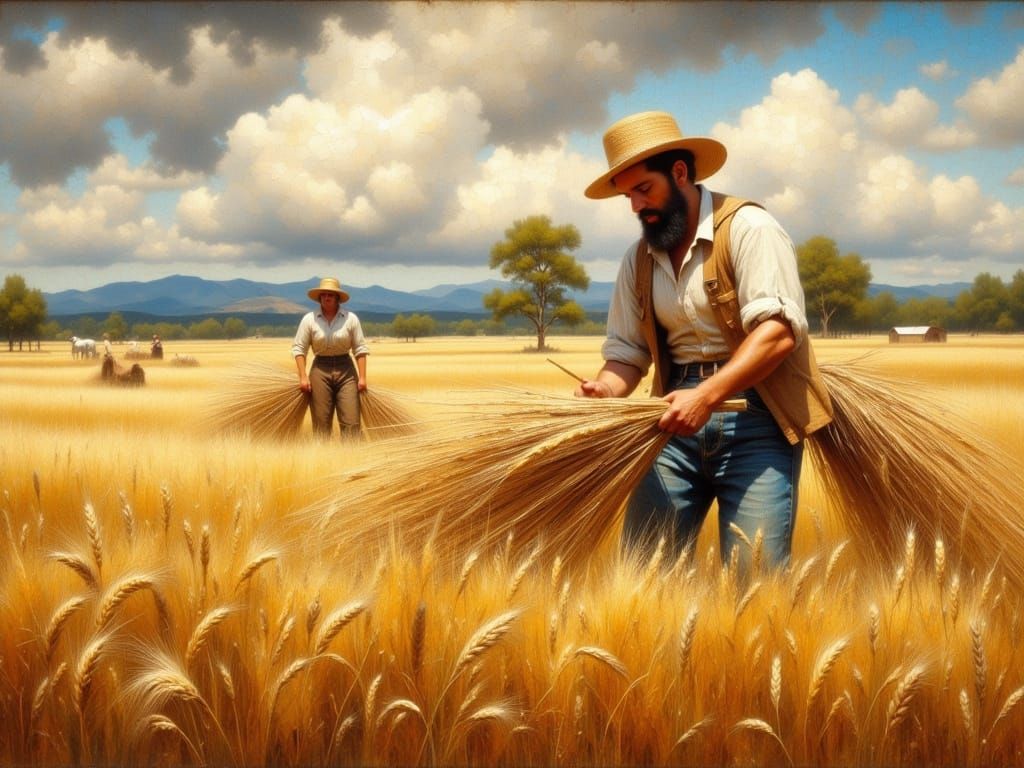Rustic Wheat Field in Oil Painting Style of the Old Masters