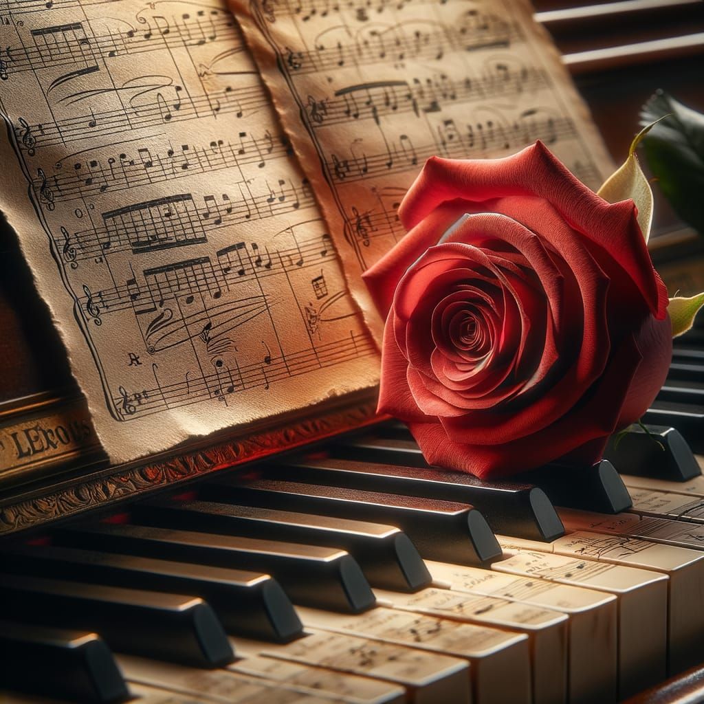 Romantic Piano with Rose in Warm Light