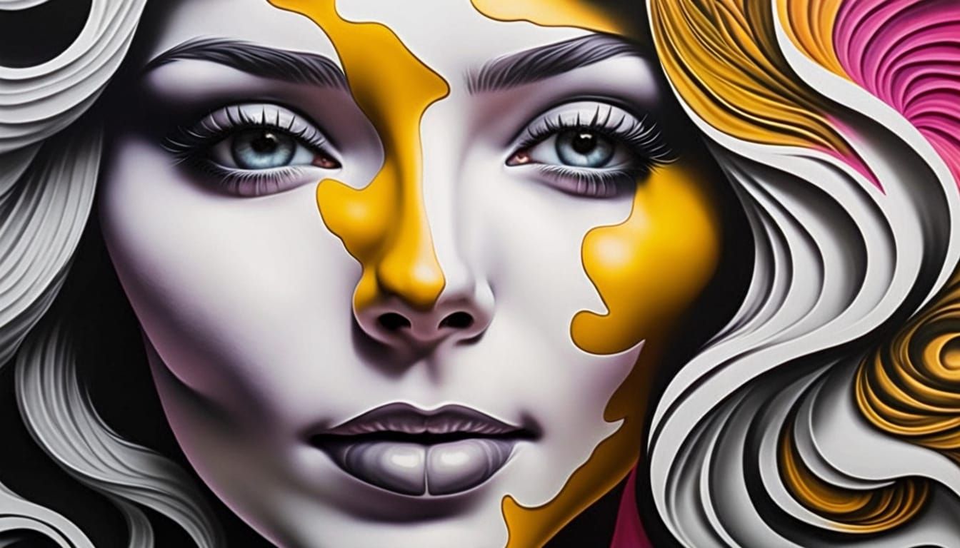 Surreal Woman Melting into Abstract Pattern