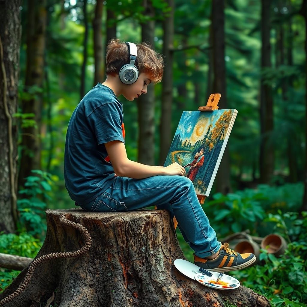 Artist in the Forest, Lost in Creative Expression