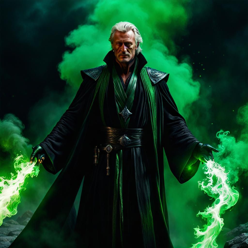 Mighty Warlock Casting Green Fire in Space