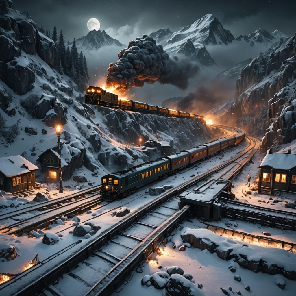 Train Crash on a Dark Snowy Night