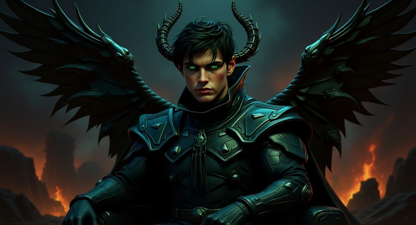 Lucifer Victorious: Digital Portrait in Art Nouveau Style