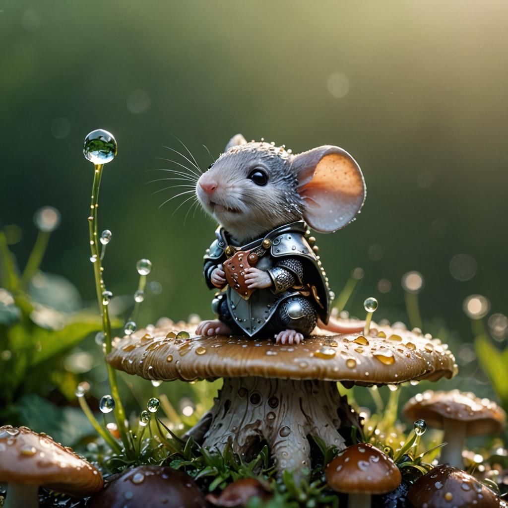 Chibi Mouse Knight on Mushroom: Macro Photography
