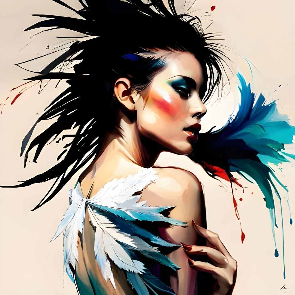 Filipina Dissolving into Feathers: Hyperdetailed Art