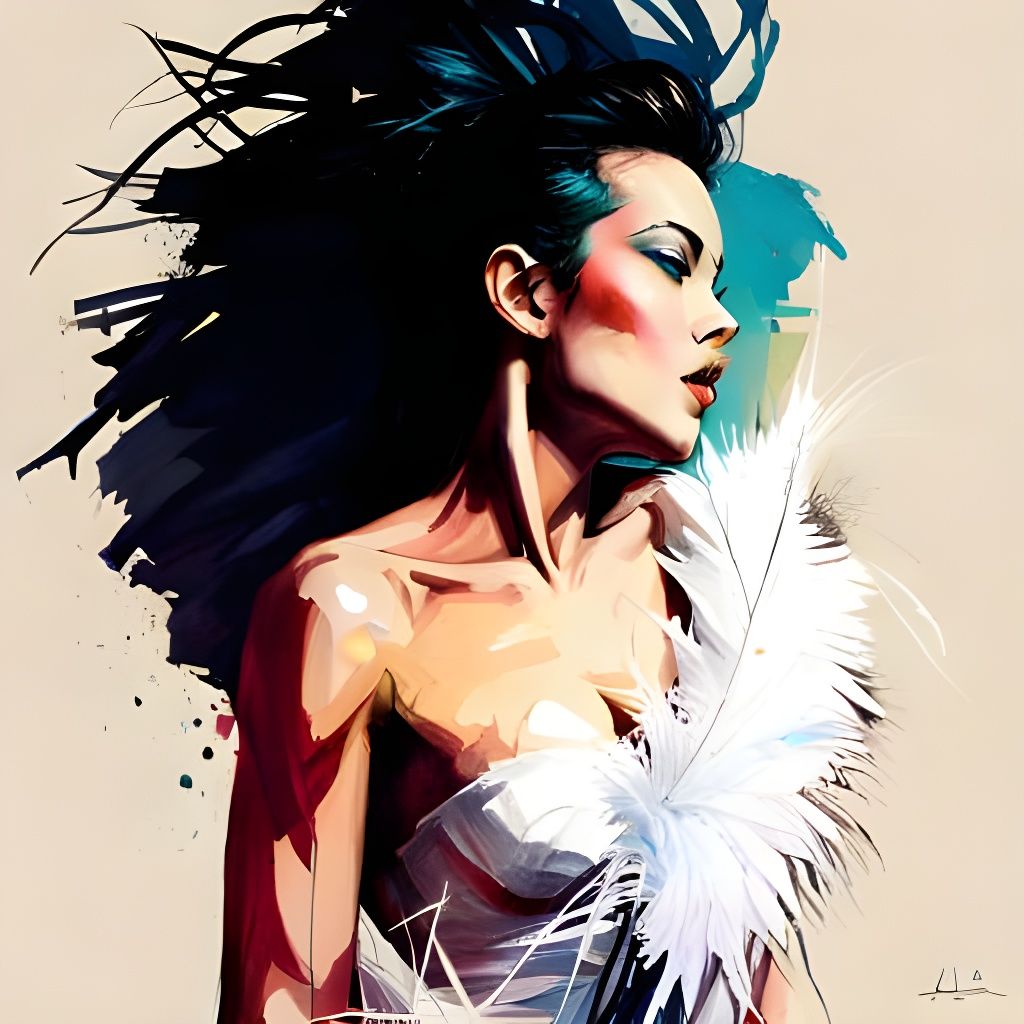 Elegant Filipina Dissolving into Feathers, Hyperdetailed Art