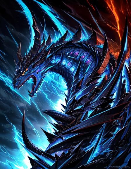 Hyperrealistic Black and Blue Dragon in Lightning Storm