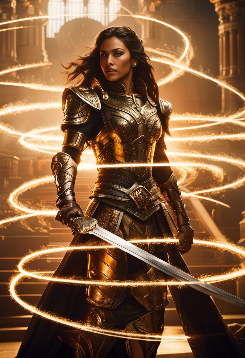 Armored Asian Warrior Woman with Magic Sparks