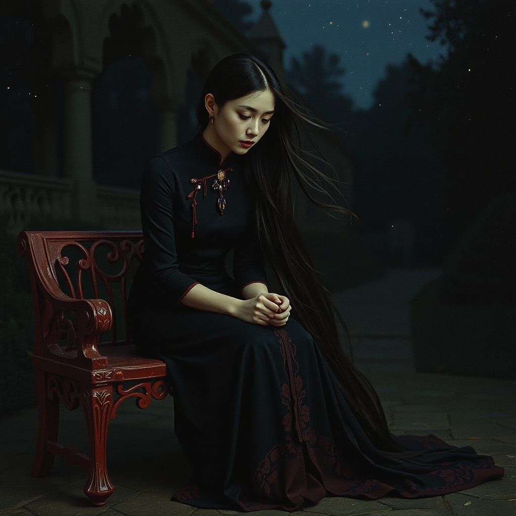 Pre-Raphaelite Chinese Maiden in Gothic Garden