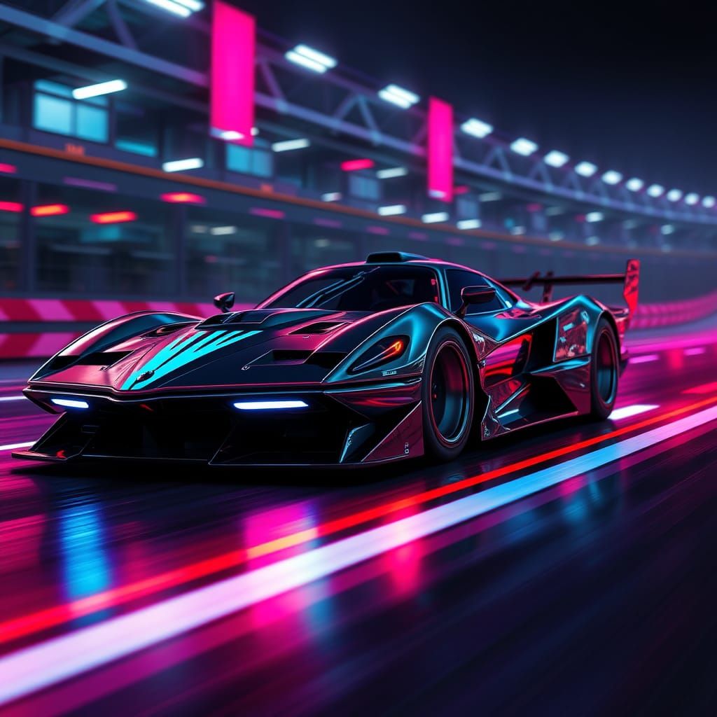 Futuristic Car with Neon Speed Lines, Digital Art