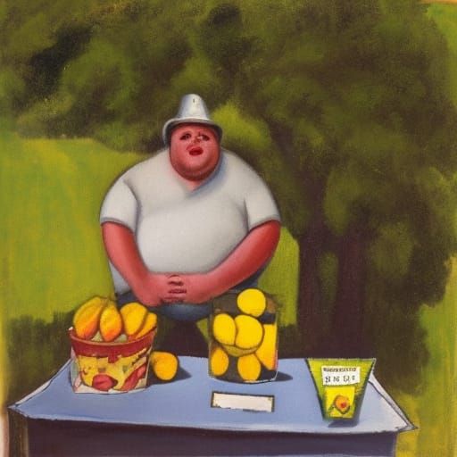 fat man at the lemonade stand
