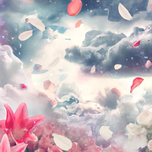 Fantasy Storm Raining Flower Petals: Digital Painting
