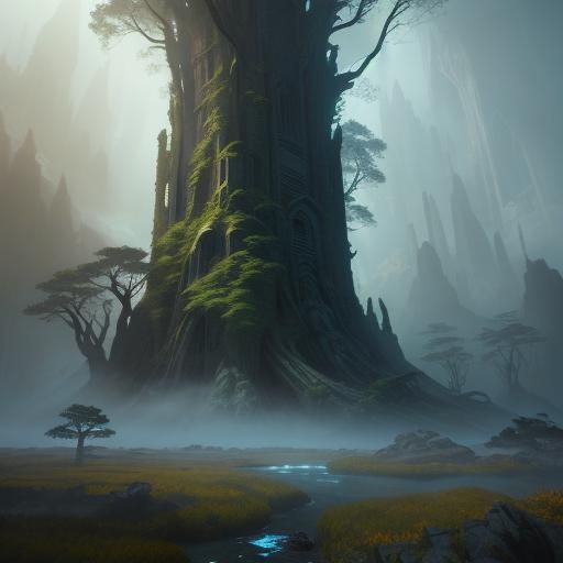 Mystical Forest Swept by North Wind: Fantasy Art