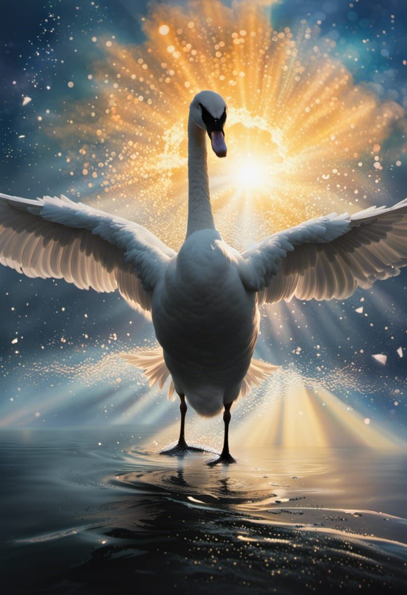 Swan in Sunlight with Bokeh Lights: Photorealistic Image