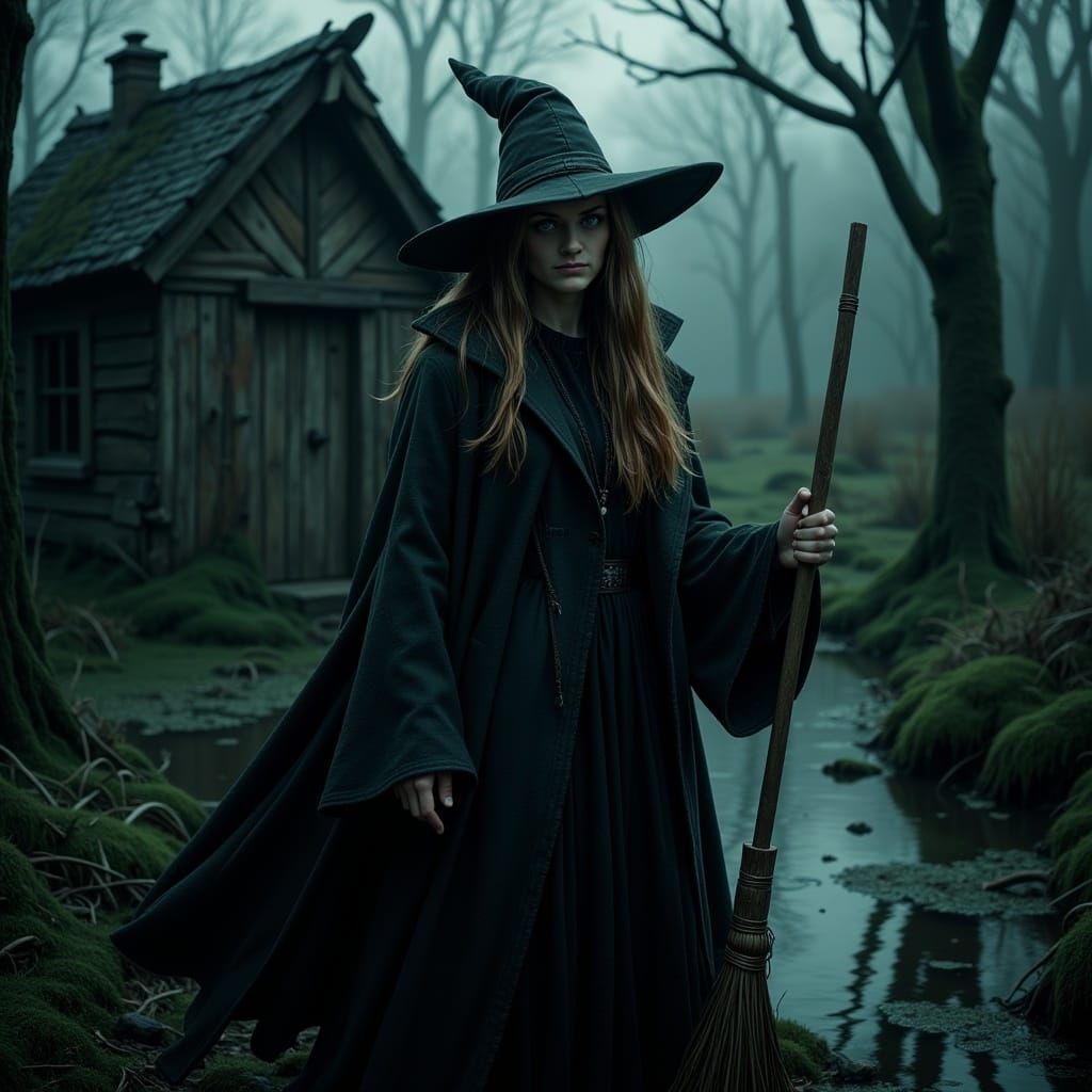Sinister Witch in a Dark Swamp, Surreal Art