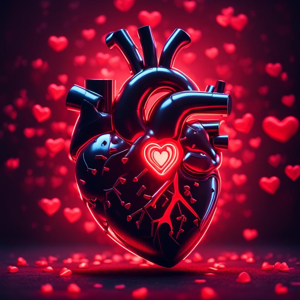 Steel Heart with Neon Lights in Synthwave Style