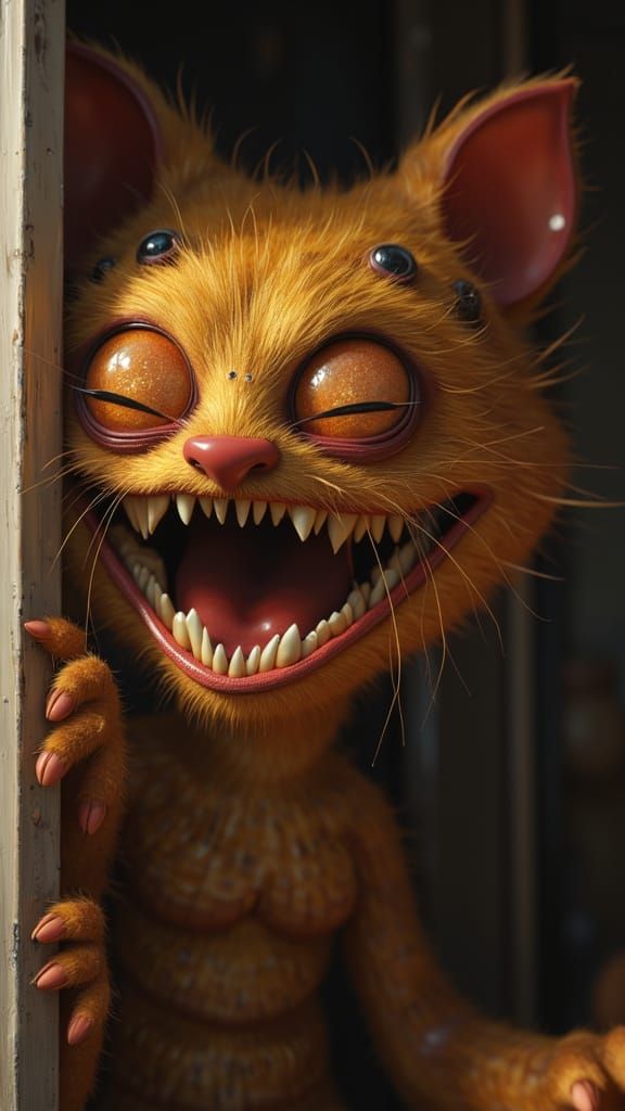 Surreal Hyperrealistic Creature Watches from Velvet-Draped C...