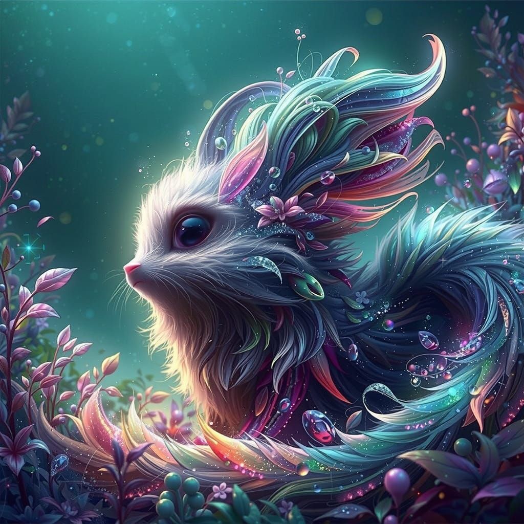 Mystical Iridescent Creature in Whimsical Forest